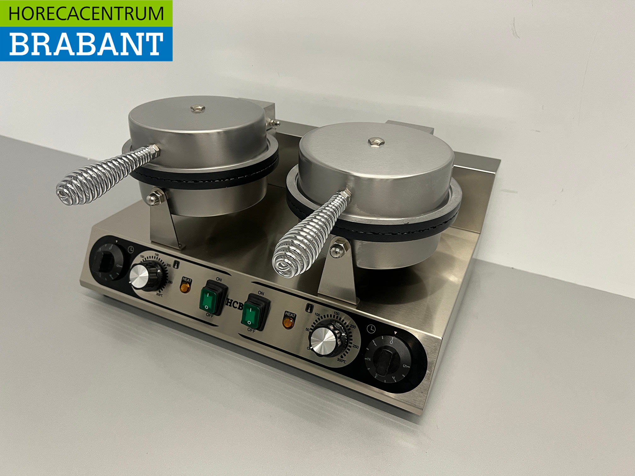 RVS Dubbel Wafelijzer met timer stroopwafel ijshoorn 230V Horeca - Afbeelding 2