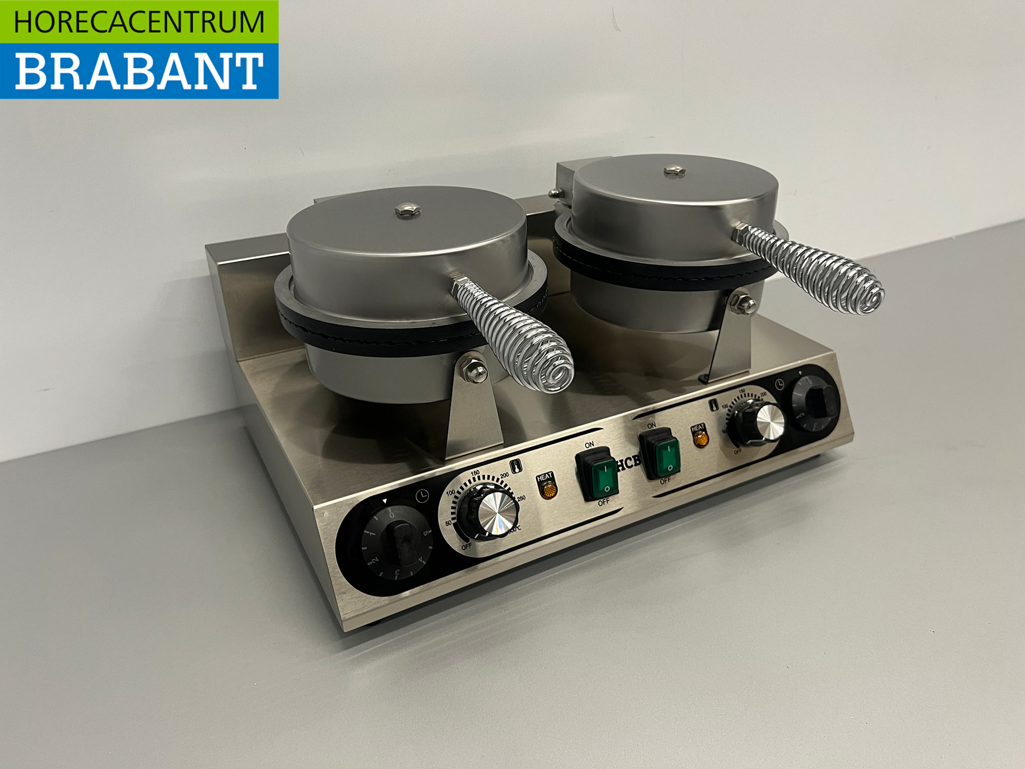 RVS Dubbel Wafelijzer met timer stroopwafel ijshoorn 230V Horeca - Afbeelding 3