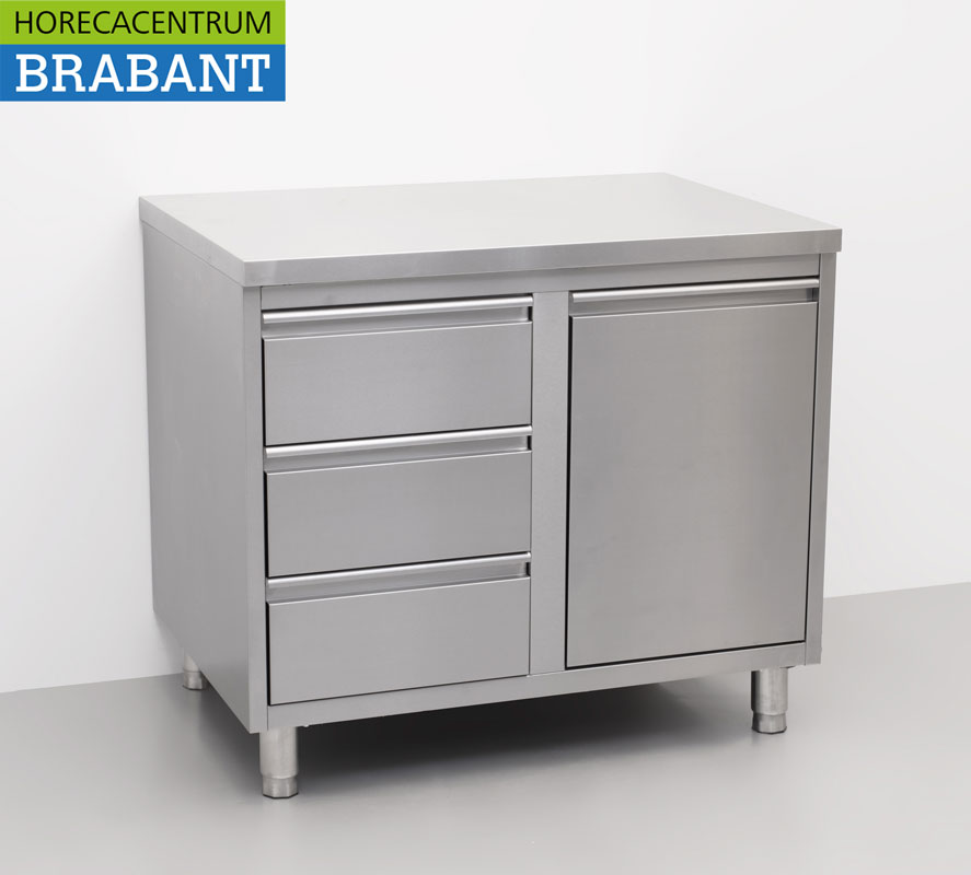 HCB RVS Werkkast Kast Werktafel Afvalbak en 3 laden 100 cm Premium-line Horeca - Afbeelding 2