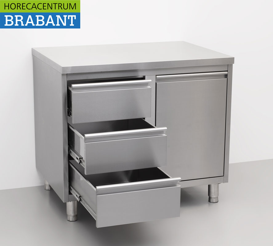 HCB RVS Werkkast Kast Werktafel Afvalbak en 3 laden 100 cm Premium-line Horeca - Afbeelding 5