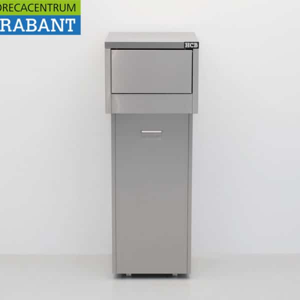 HCB RVS Verrijdbare Prullenbak Afvalbak Vuilnisbak Premium-line Duwdeksel 130 liter Horeca