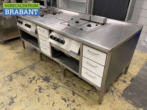 RVS Metos baklijn 4 pits fornuis en dubbele friteuse 219 cm Horeca - Afbeelding 3