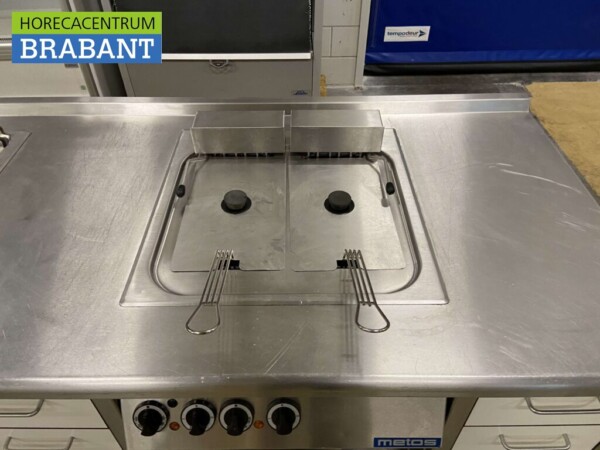 RVS Metos baklijn 4 pits fornuis en dubbele friteuse 219 cm Horeca - Afbeelding 5