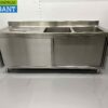 RVS Spoeltafel dubbele spoelbakken schuifdeuren Premium-line 200 cm Horeca