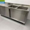 RVS Spoeltafel dubbele spoelbakken schuifdeuren Premium-line 200 cm Horeca - Afbeelding 2
