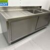 RVS Spoeltafel dubbele spoelbakken schuifdeuren Premium-line 200 cm Horeca - Afbeelding 3