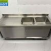 RVS Spoeltafel dubbele spoelbakken schuifdeuren Premium-line 200 cm Horeca - Afbeelding 4