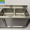 RVS Spoeltafel dubbele spoelbakken schuifdeuren Premium-line 200 cm Horeca - Afbeelding 5