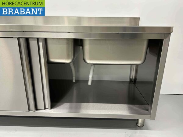 RVS Spoeltafel dubbele spoelbakken schuifdeuren Premium-line 200 cm Horeca - Afbeelding 6