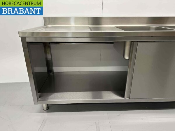 RVS Spoeltafel dubbele spoelbakken schuifdeuren Premium-line 200 cm Horeca - Afbeelding 7