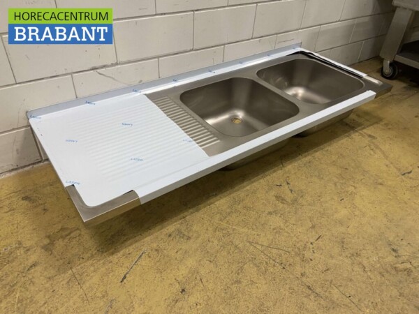 RVS Spoelblad Dubbele spoelbakken 180 x 70 cm Horeca - Afbeelding 2