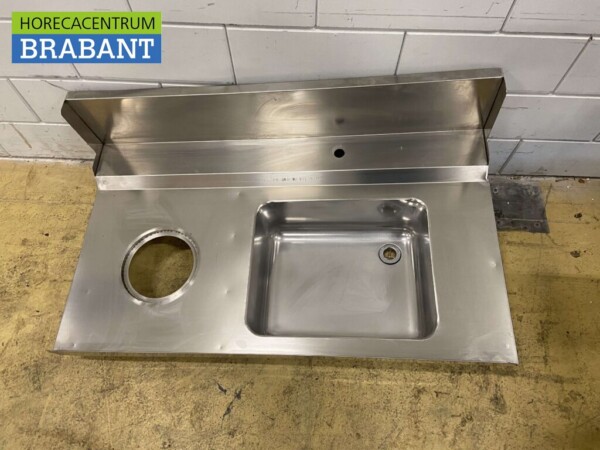 RVS Aanvoerblad Spoelblad Spoelbak met afvalgat 120 x 70 cm Horeca - Afbeelding 2