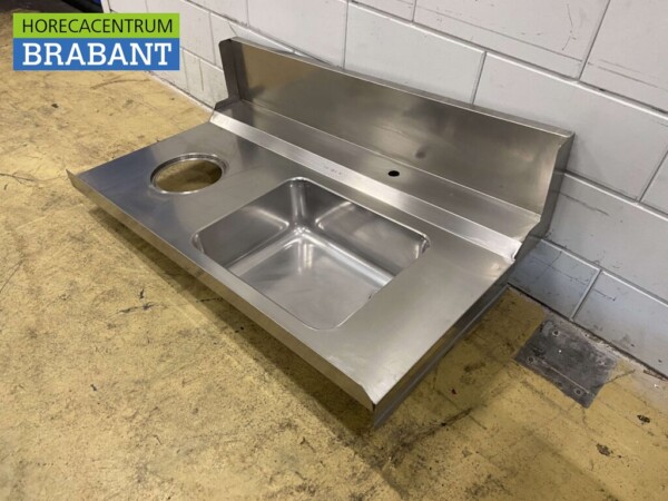 RVS Aanvoerblad Spoelblad Spoelbak met afvalgat 120 x 70 cm Horeca - Afbeelding 3