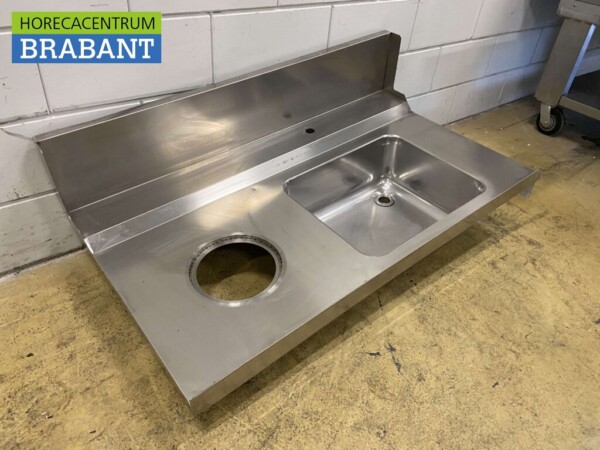 RVS Aanvoerblad Spoelblad Spoelbak met afvalgat 120 x 70 cm Horeca - Afbeelding 4