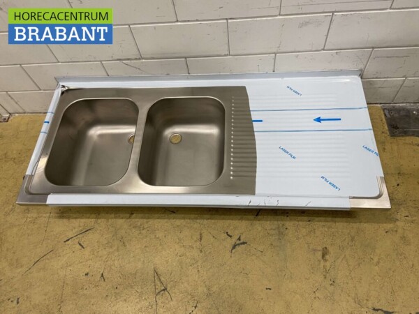 RVS Spoelblad Dubbele spoelbakken 160 x 70 cm Horeca - Afbeelding 2