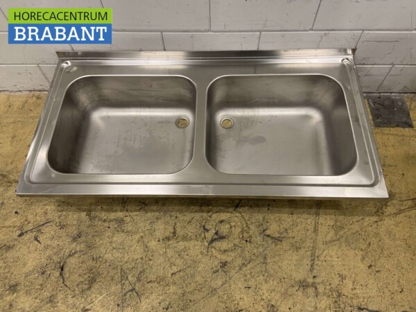 RVS Spoelblad Dubbele spoelbakken 140 x 70 cm Horeca - Afbeelding 2