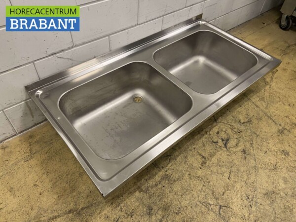 RVS Spoelblad Dubbele spoelbakken 140 x 70 cm Horeca - Afbeelding 3