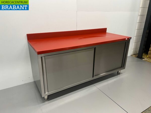 RVS Polyethyleen PE Werkkast Kast Snijtafel Premium-line 2 schuifdeuren 180 cm Horeca Slagerij - Afbeelding 2