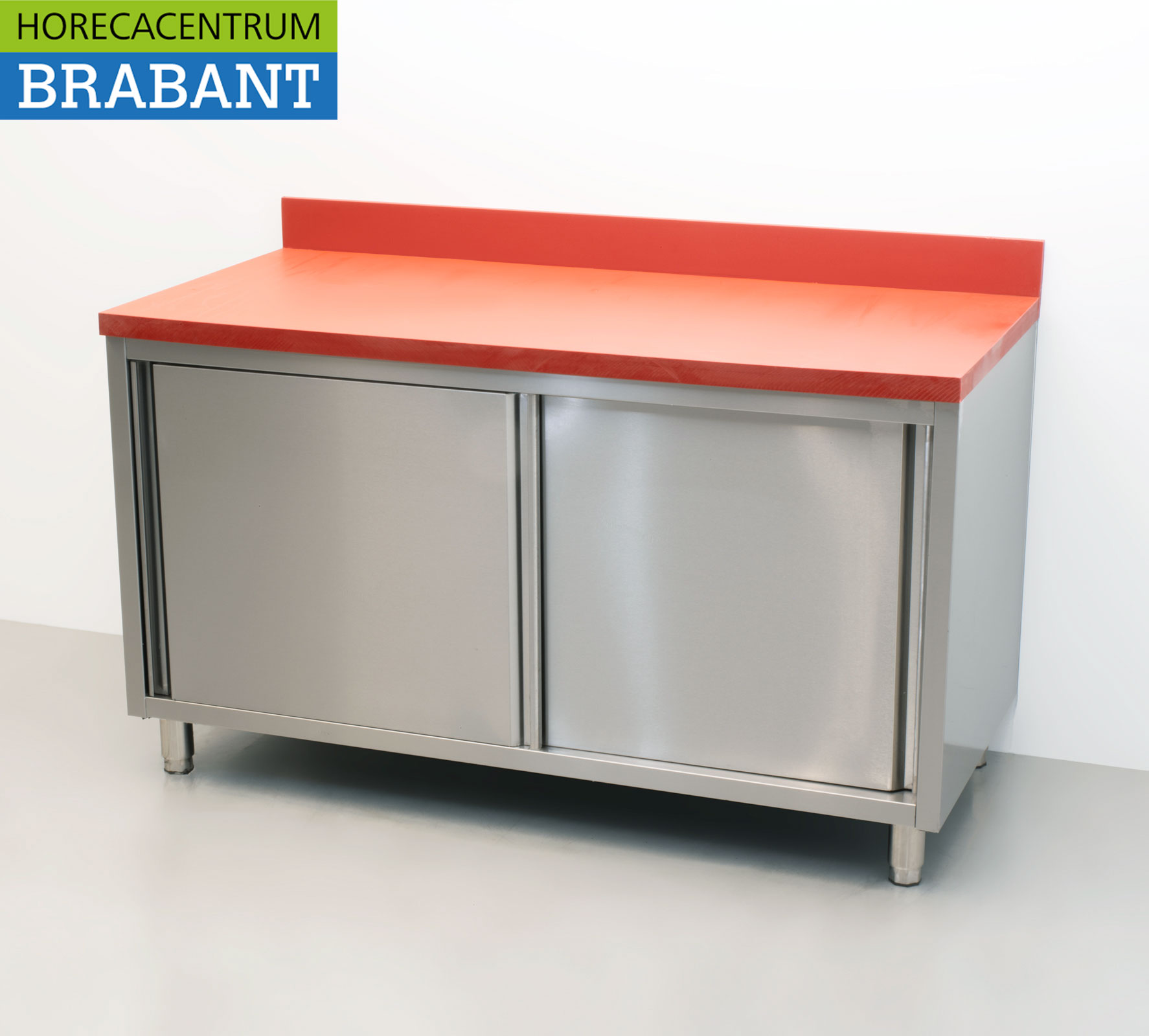 RVS Polyethyleen PE Werkkast Kast Snijtafel Premium-line 2 schuifdeuren 150 cm Horeca Slagerij - Afbeelding 2