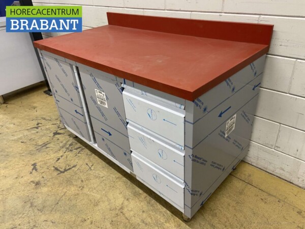 RVS Polyethylene PE Werkkast Kast Snijtafel 2 klapdeuren 3 laden 140 cm Horeca Slagerij - Afbeelding 2