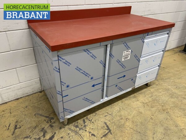 RVS Polyethylene PE Werkkast Kast Snijtafel 2 klapdeuren 3 laden 140 cm Horeca Slagerij - Afbeelding 3