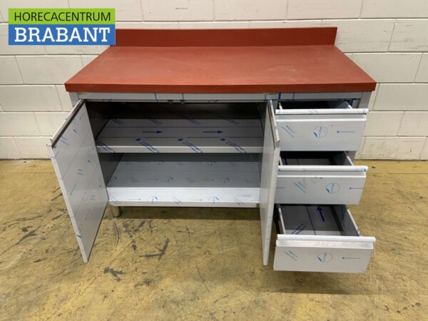RVS Polyethylene PE Werkkast Kast Snijtafel 2 klapdeuren 3 laden 140 cm Horeca Slagerij - Afbeelding 4