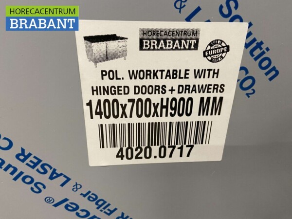 RVS Polyethylene PE Werkkast Kast Snijtafel 2 klapdeuren 3 laden 140 cm Horeca Slagerij - Afbeelding 5