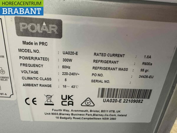 RVS Polar Koelwerkbank 1 deur en 4 laden 179,5 cm 230V Horeca - Afbeelding 6