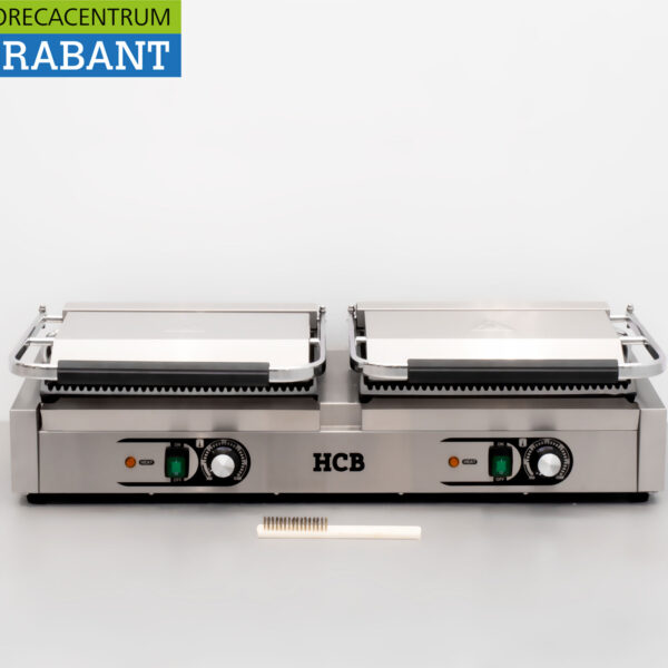 HCB RVS Dubbele Contactgrill Paninigrill Grill XXL Ribbel 230V Horeca