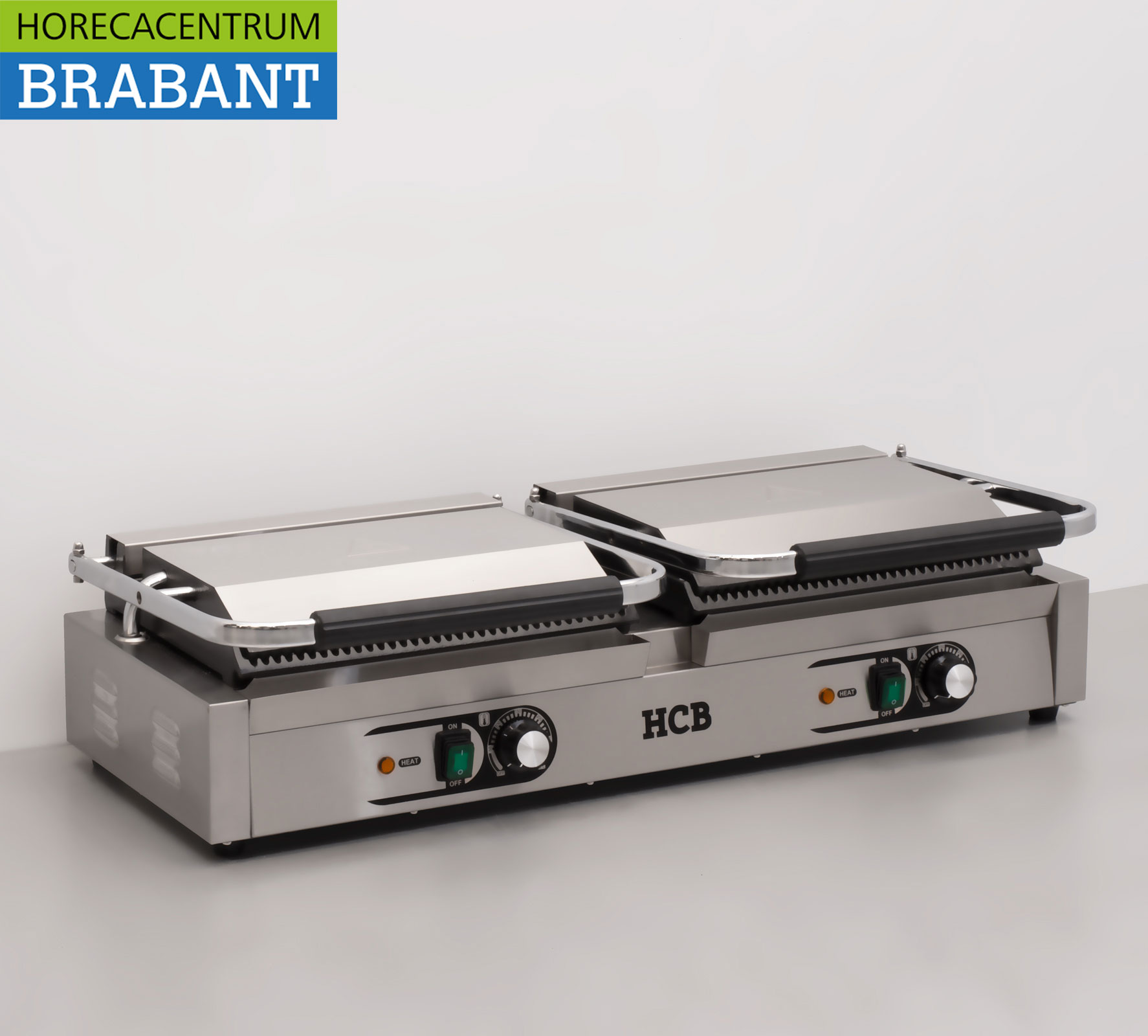 HCB RVS Dubbele Contactgrill Paninigrill Grill XXL Ribbel 230V Horeca - Afbeelding 3