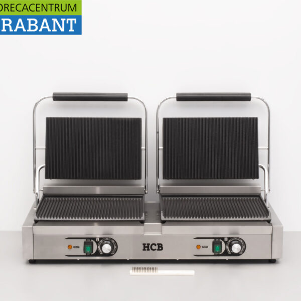 HCB RVS Dubbele Contactgrill Paninigrill Grill XXL Ribbel 230V Horeca