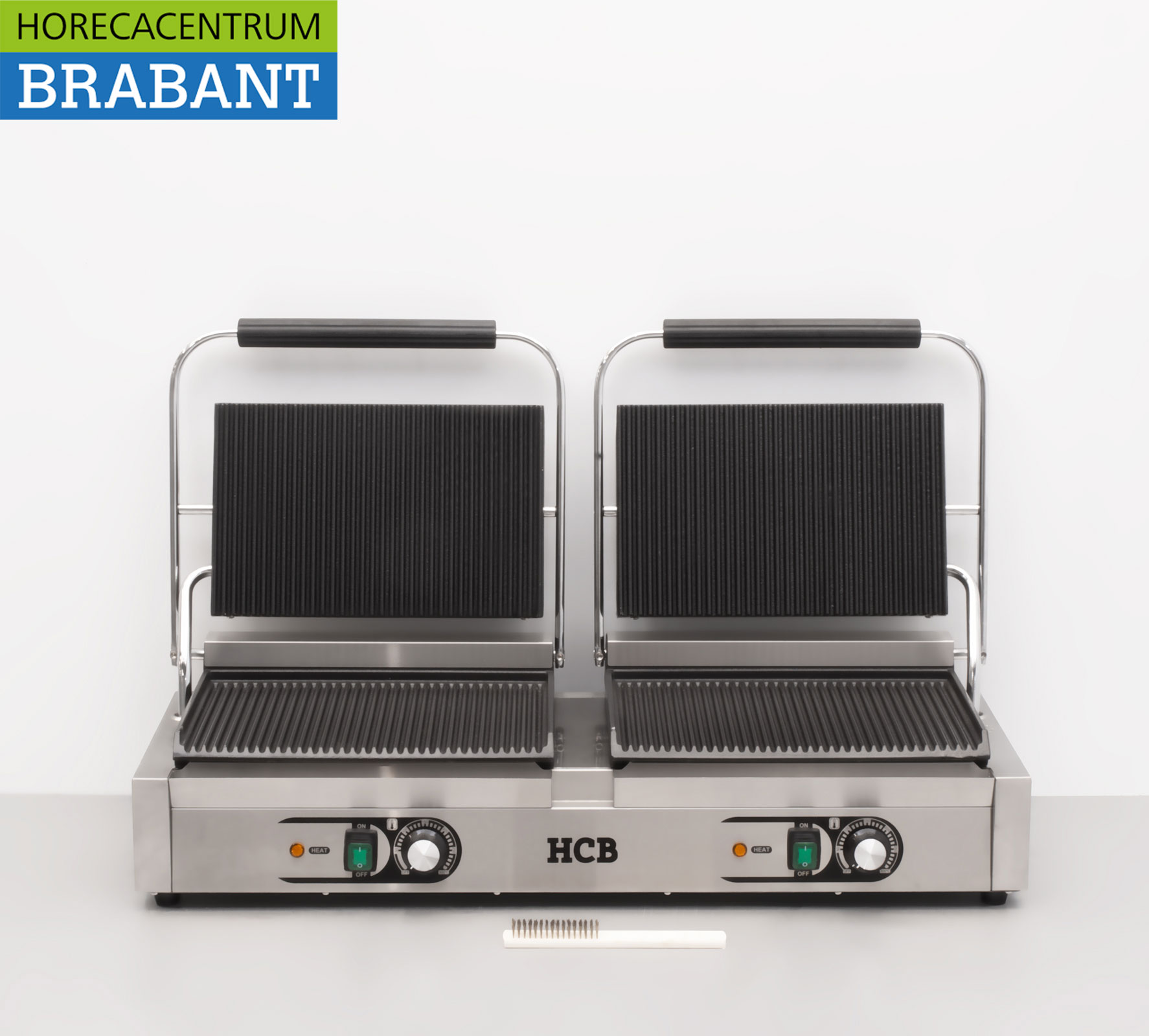 HCB RVS Dubbele Contactgrill Paninigrill Grill XXL Ribbel 230V Horeca - Afbeelding 4