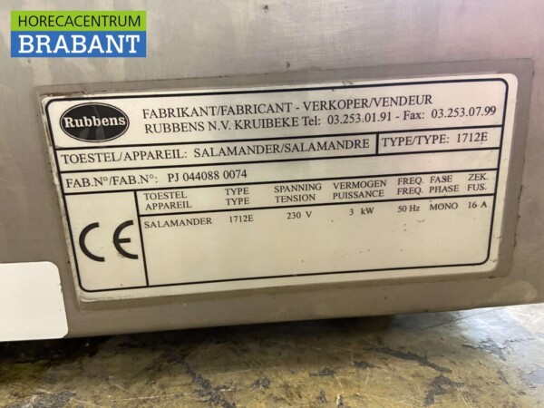 RVS Rubbens Salamander Grill 48 cm 230V Horeca - Afbeelding 10