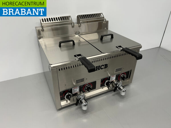 RVS Dubbele Friteuse Frituur 2 x 21 liter PROPAAN gas Horeca - Afbeelding 2