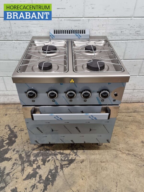 RVS MBM Dexion 4 pits Fornuis Gasfornuis met gasoven oven 70 cm GAS Horeca