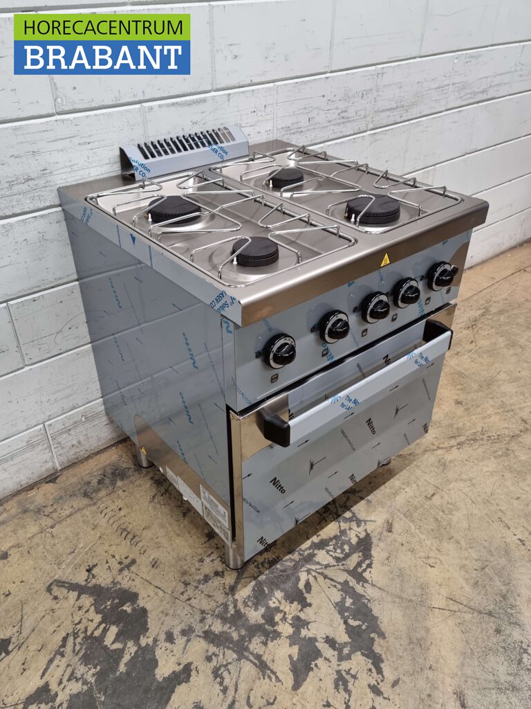 Oven Weven Gezond eten RVS MBM Dexion 4 pits Fornuis Gasfornuis met gasoven oven 70 cm GAS Horeca  - Horecacentrum Brabant