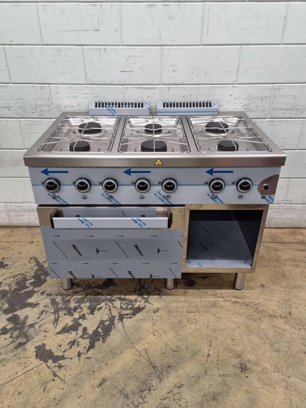 RVS MBM Dexion 6 pits Fornuis Gasfornuis met gasoven oven 110 cm GAS Horeca
