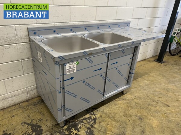 RVS Spoeltafel dubbele spoelbakken schuifdeuren Premium-line 180 cm Horeca - Afbeelding 3