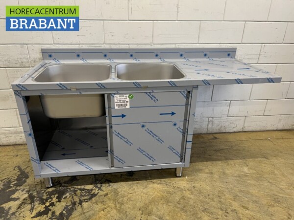 RVS Spoeltafel dubbele spoelbakken schuifdeuren Premium-line 180 cm Horeca - Afbeelding 5