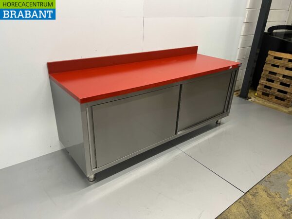 RVS Polyethyleen PE Werkkast Kast Snijtafel Premium-line 2 schuifdeuren 200 cm Horeca Slagerij - Afbeelding 2