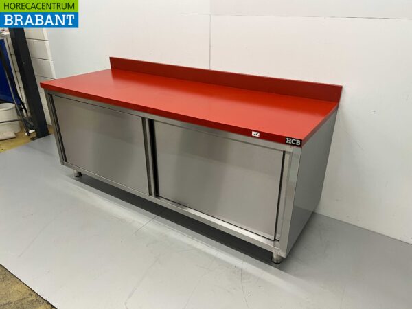 RVS Polyethyleen PE Werkkast Kast Snijtafel Premium-line 2 schuifdeuren 200 cm Horeca Slagerij - Afbeelding 3