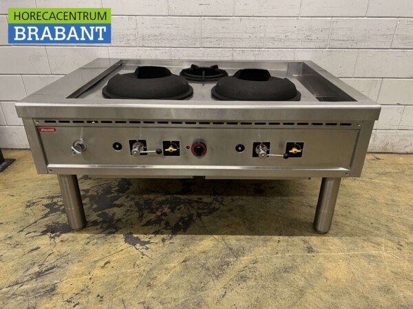 RVS Nayati woktafel wokfornuis 3 branders 150 cm GAS Aardgas Horeca