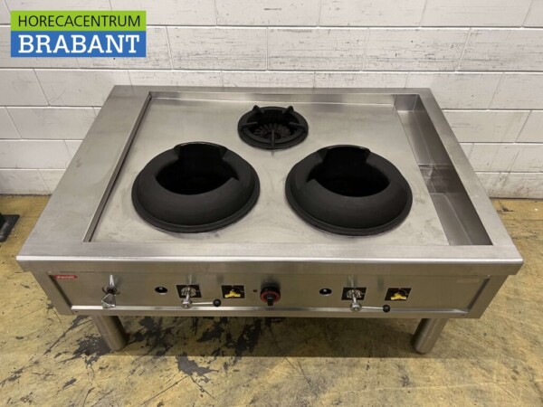 RVS Nayati woktafel wokfornuis 3 branders 150 cm GAS Aardgas Horeca - Afbeelding 2