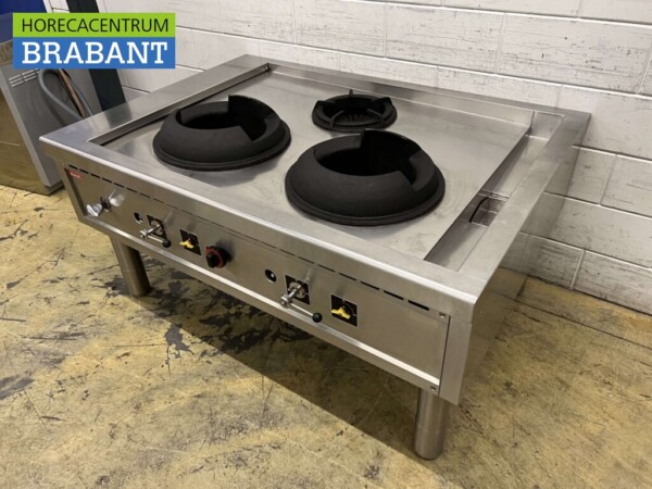 RVS Nayati woktafel wokfornuis 3 branders 150 cm GAS Aardgas Horeca - Afbeelding 3