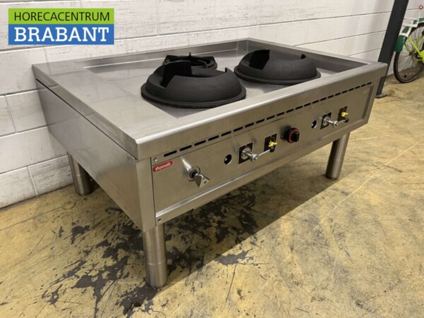 RVS Nayati woktafel wokfornuis 3 branders 150 cm GAS Aardgas Horeca - Afbeelding 4