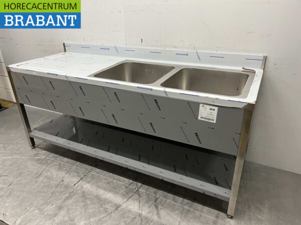 RVS Spoeltafel dubbele spoelbakken Premium-line Gelast model 200 cm Horeca - Afbeelding 2