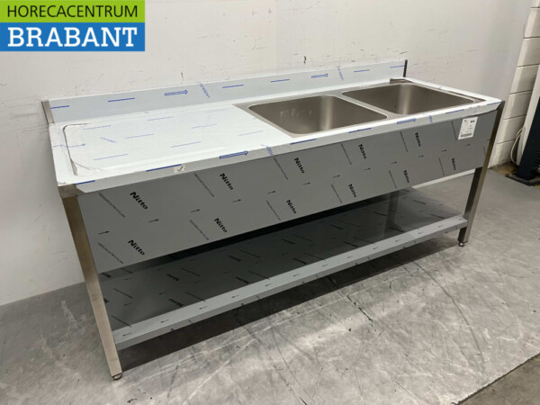 RVS Spoeltafel dubbele spoelbakken Premium-line Gelast model 200 cm Horeca - Afbeelding 3