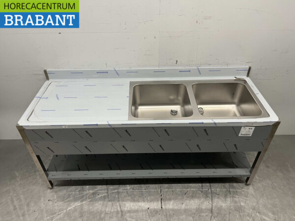 RVS Spoeltafel dubbele spoelbakken Premium-line Gelast model 200 cm Horeca - Afbeelding 4