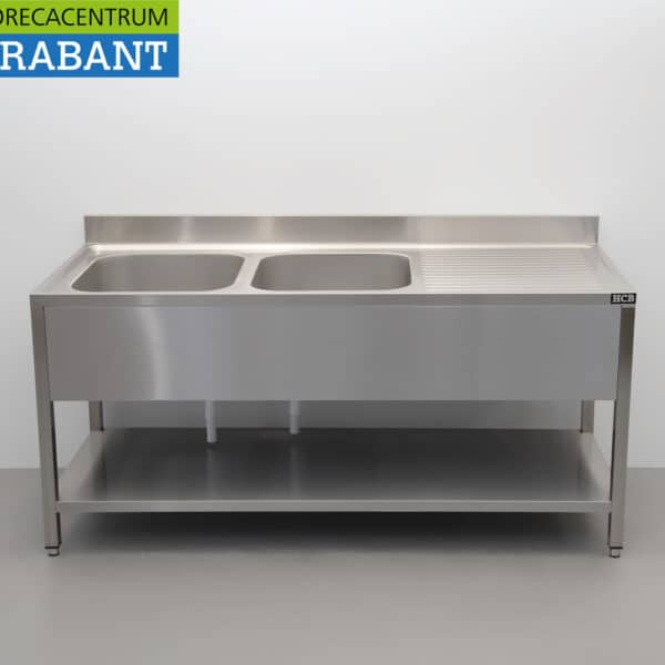 HCB RVS Spoeltafel dubbele spoelbakken Premium-line Gelast model 180 cm Horeca