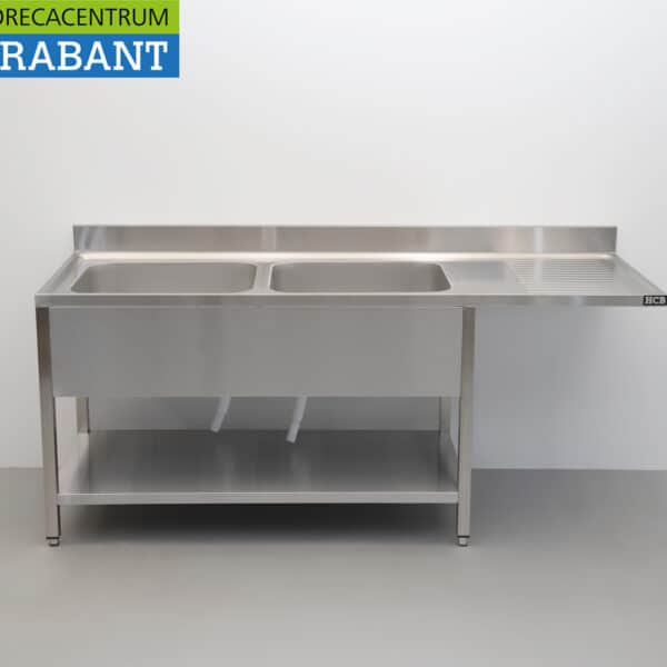 HCB RVS Spoeltafel dubbele spoelbakken Premium-line 200 cm Horeca